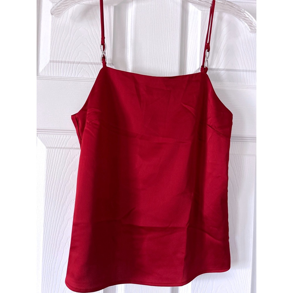 H&M Satin Camisole XS Women Red Regular Fit Rhinestone Strap Top